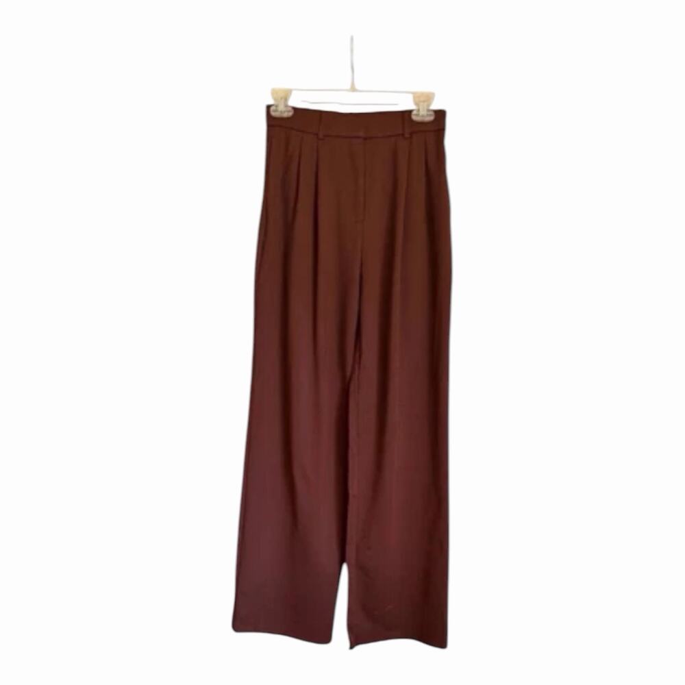 OGL Rich Hickory Brown Pleated Front Wide Leg Tailored Trousers Pants NWT - Picture 2 of 15